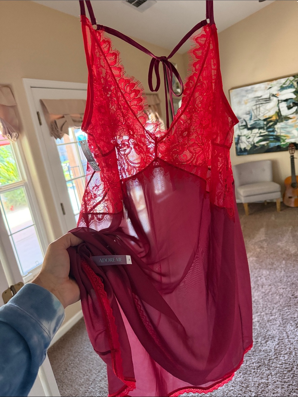 Adore Me Burgundy & Red Lace Sheer Chemise